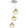 Ballston Brookhaven Globe 14"W 3-Lt Polish Nickel Cord Pendant w/ Amber