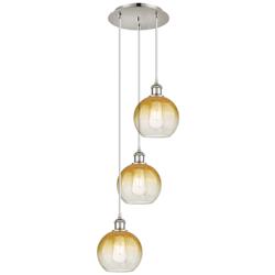 Ballston Brookhaven Globe 14"W 3-Lt Polish Nickel Cord Pendant w/ Amber