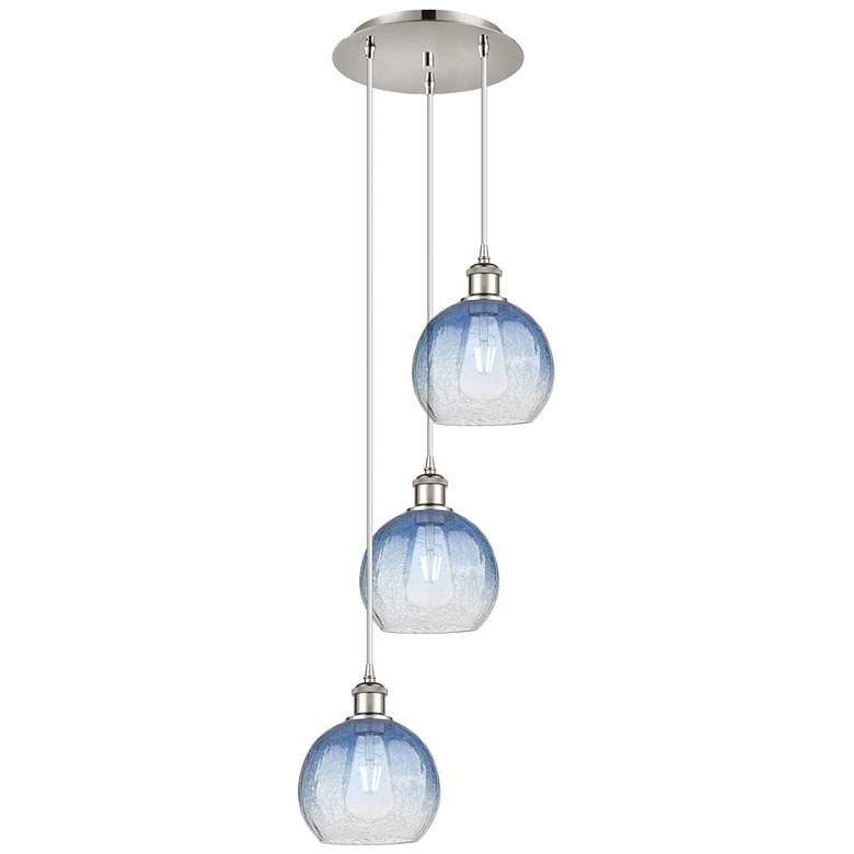 Image 1 Ballston Brookhaven Globe 14"W 3-Lt Polish Nickel Cord Pendant w/ Blue
