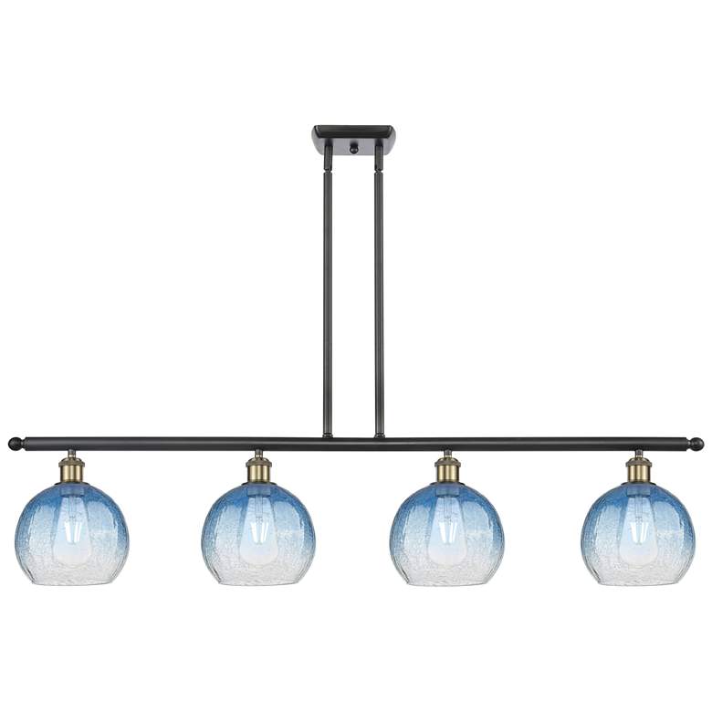 Image 1 Ballston Brookhaven Globe 48"W 4-Lt Black Brass Stem Island w/ Blue Shade