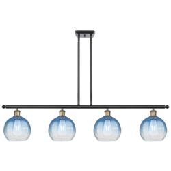Ballston Brookhaven Globe 48"W 4-Lt Black Brass Stem Island w/ Blue Shade