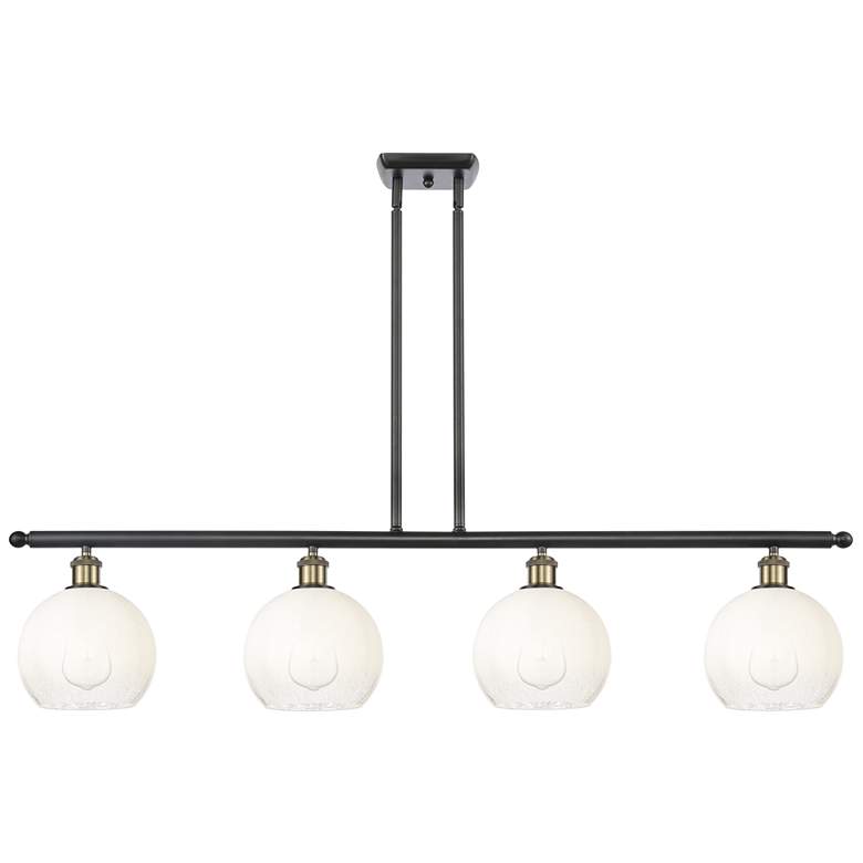 Image 1 Ballston Brookhaven Globe 48"W 4-Lt Black Brass Stem Island w/ Opal Shade