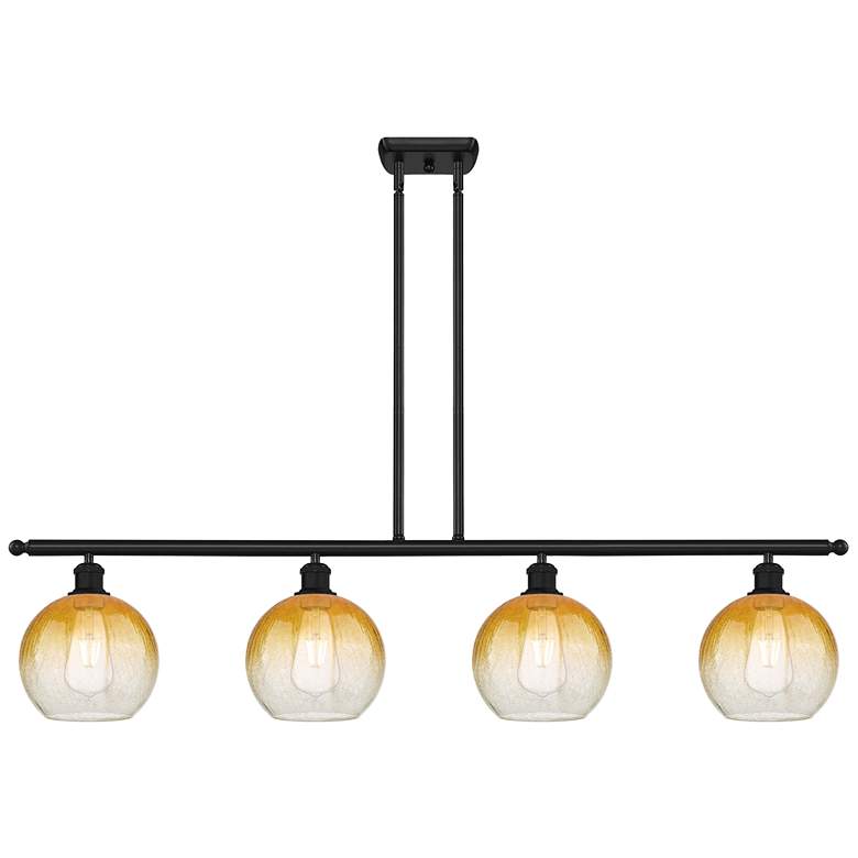 Image 1 Ballston Brookhaven Globe 48"W 4-Lt Black Stem Island Light w/ Amber Shade