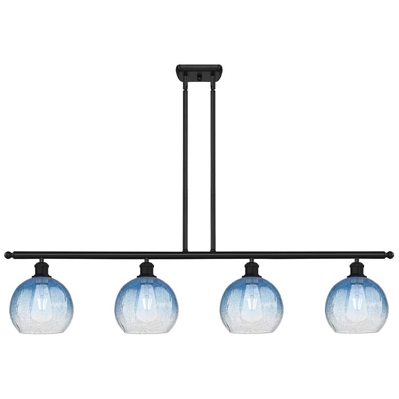Image 1 Ballston Brookhaven Globe 48"W 4-Lt Black Stem Island Light w/ Blue Shade