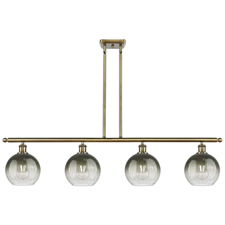 Image 1 Ballston Brookhaven Globe 48"W 4-Lt Brass Stem Island Light w/ Slate Shade