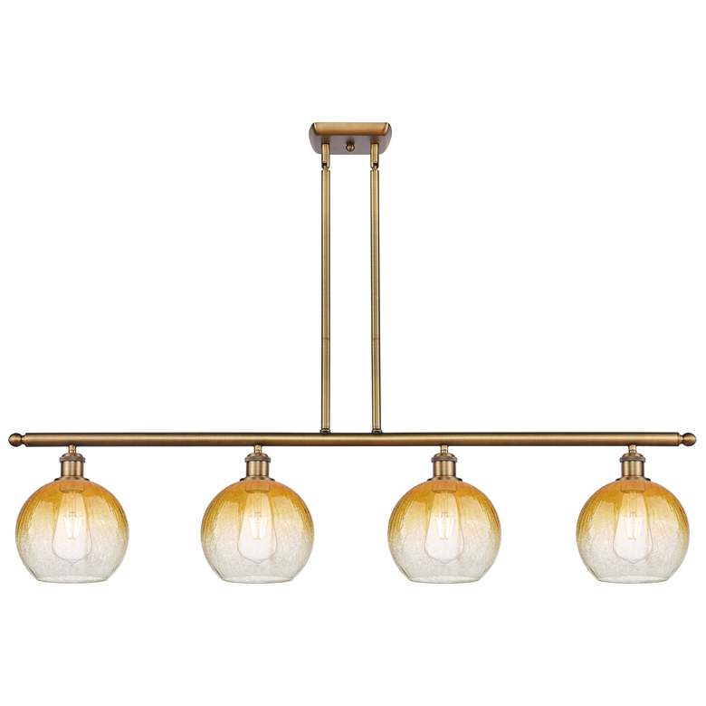 Image 1 Ballston Brookhaven Globe 48"W 4-Lt Brush Brass Stem Island w/ Amber Shade