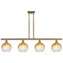 Ballston Brookhaven Globe 48"W 4-Lt Brush Brass Stem Island w/ Amber Shade