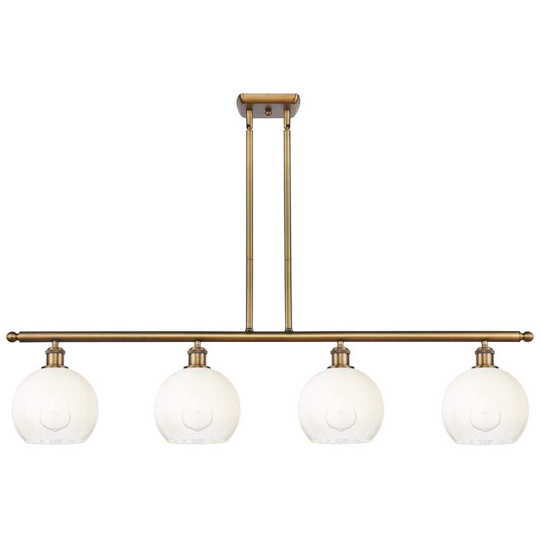 Image 1 Ballston Brookhaven Globe 48"W 4-Lt Brush Brass Stem Island w/ Opal Shade