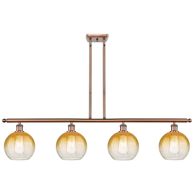 Image 1 Ballston Brookhaven Globe 48"W 4-Lt Copper Stem Island Light w/ Amber Shade