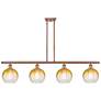 Ballston Brookhaven Globe 48"W 4-Lt Copper Stem Island Light w/ Amber Shade