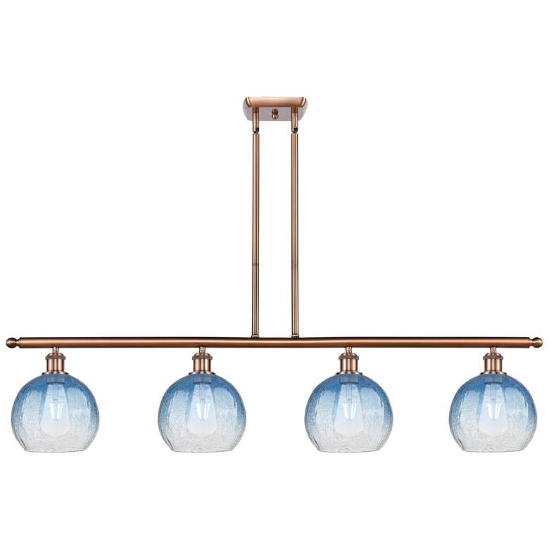 Image 1 Ballston Brookhaven Globe 48"W 4-Lt Copper Stem Island Light w/ Blue Shade