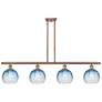 Ballston Brookhaven Globe 48"W 4-Lt Copper Stem Island Light w/ Blue Shade