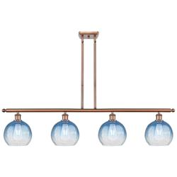 Ballston Brookhaven Globe 48"W 4-Lt Copper Stem Island Light w/ Blue Shade