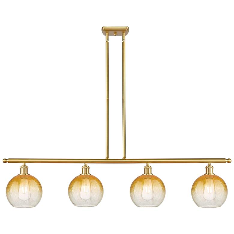 Image 1 Ballston Brookhaven Globe 48"W 4-Lt Gold Stem Island Light w/ Amber Shade