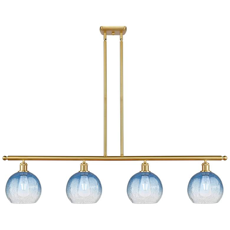 Image 1 Ballston Brookhaven Globe 48"W 4-Lt Gold Stem Island Light w/ Blue Shade