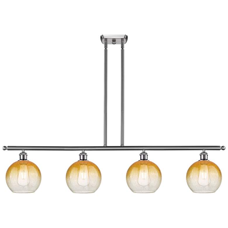 Image 1 Ballston Brookhaven Globe 48"W 4-Lt Nickel Stem Island Light w/ Amber Shade