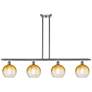 Ballston Brookhaven Globe 48"W 4-Lt Nickel Stem Island Light w/ Amber Shade