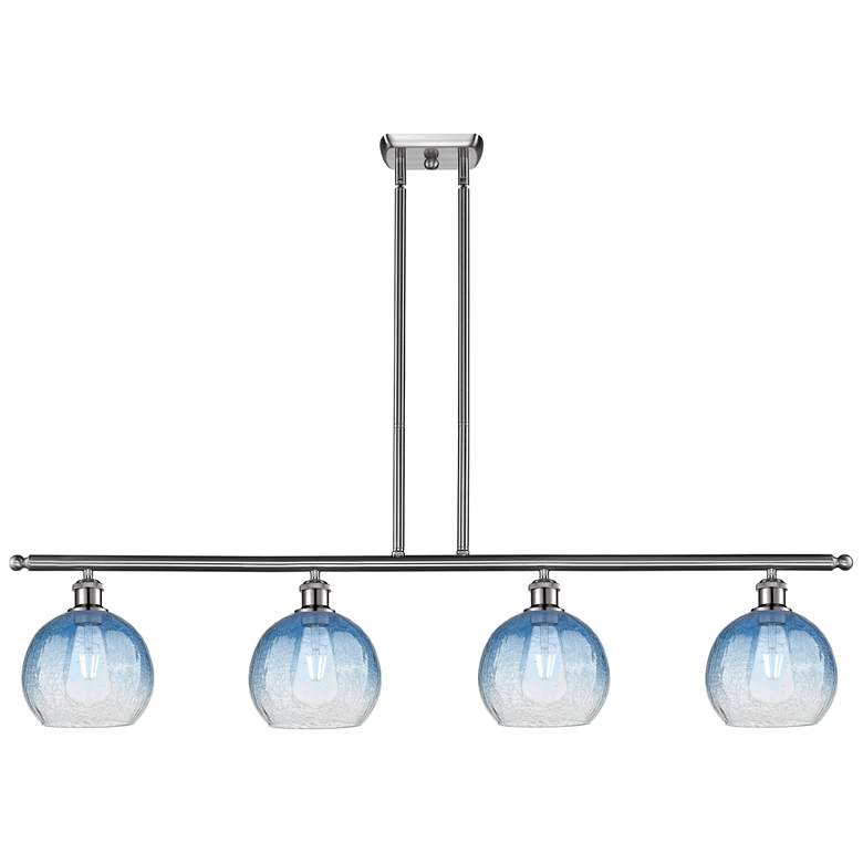 Image 1 Ballston Brookhaven Globe 48"W 4-Lt Nickel Stem Island Light w/ Blue Shade