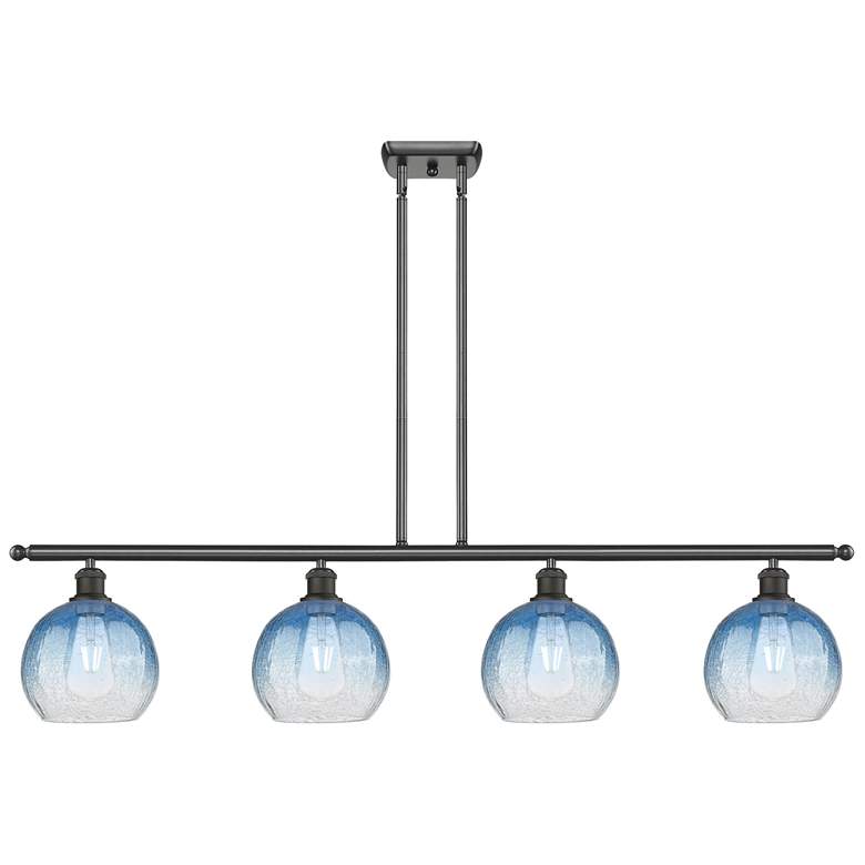 Image 1 Ballston Brookhaven Globe 48"W 4-Lt Oil Bronze Stem Island w/ Blue Shade