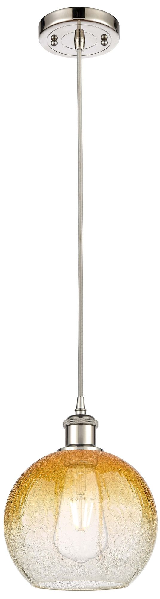 Ballston Brookhaven Globe 8"W Polished Nickel Cord Pendant w/ Amber Sh