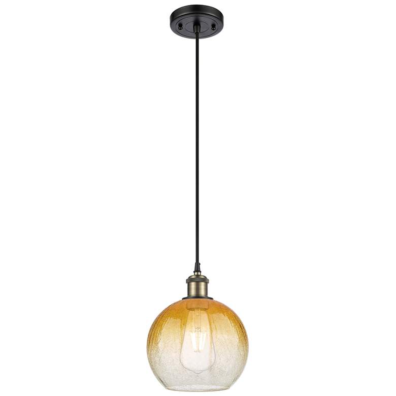 Image 1 Ballston Brookhaven Globe 8"W Black Brass Cord Pendant w/ Amber Shade
