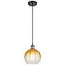1_Ballston Brookhaven Globe 8"W Black Brass Cord Pendant w/ Amber Shade