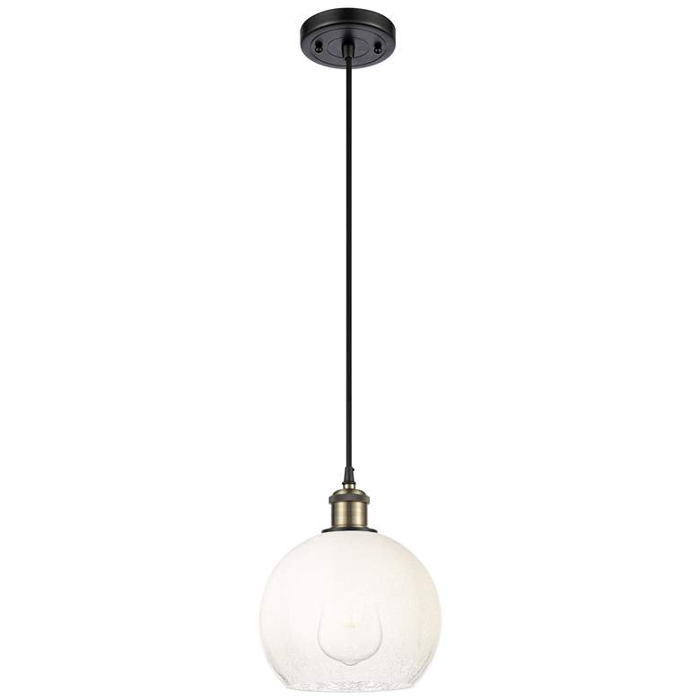 Image 1 Ballston Brookhaven Globe 8"W Black Brass Cord Pendant w/ Opal Shade