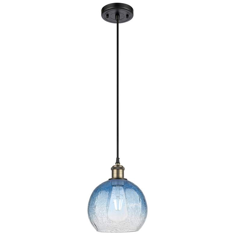 Image 1 Ballston Brookhaven Globe 8"W Black Brass Cord Pendant w/ Sapphire Shade