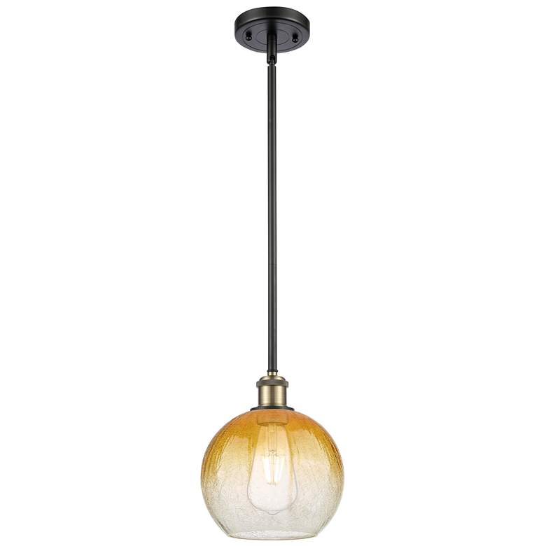 Image 1 Ballston Brookhaven Globe 8"W Black Brass Stem Pendant w/ Amber Shade