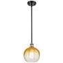 1_Ballston Brookhaven Globe 8"W Black Brass Stem Pendant w/ Amber Shade