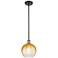 Ballston Brookhaven Globe 8"W Black Brass Stem Pendant w/ Amber Shade