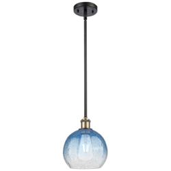Ballston Brookhaven Globe 8"W Black Brass Stem Pendant w/ Sapphire Shade