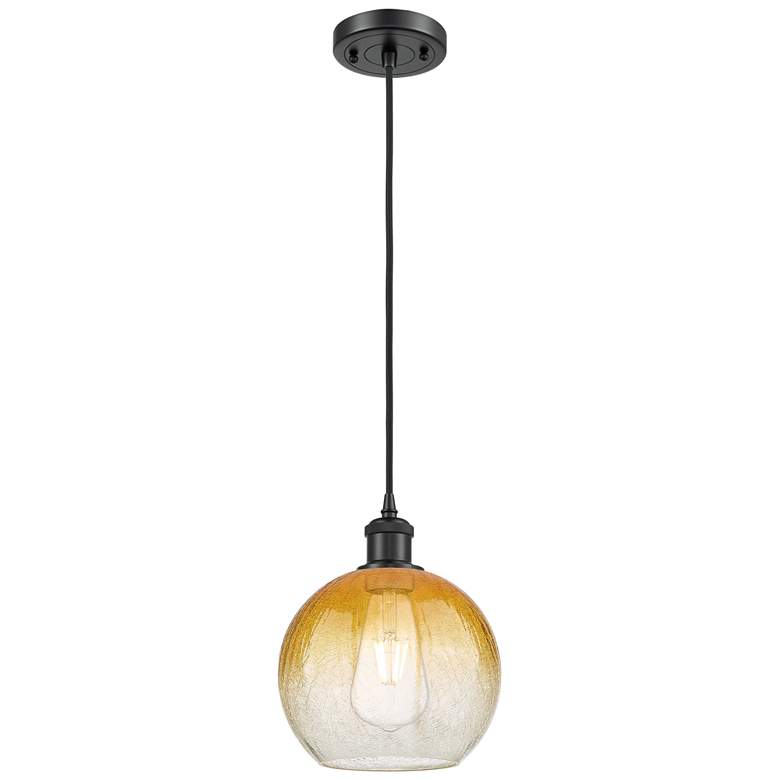Image 1 Ballston Brookhaven Globe 8"W Black Cord Mini Pendant w/ Amber Shade