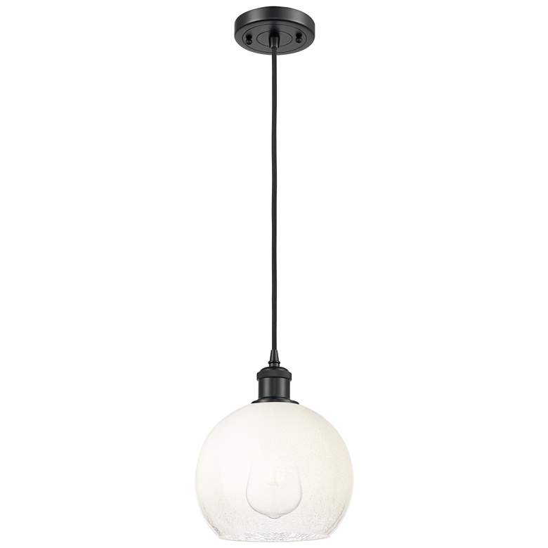 Image 1 Ballston Brookhaven Globe 8"W Black Cord Mini Pendant w/ Opal Shade