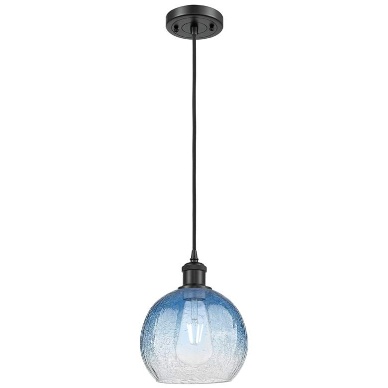 Image 1 Ballston Brookhaven Globe 8"W Black Cord Pendant w/ Sapphire Shade