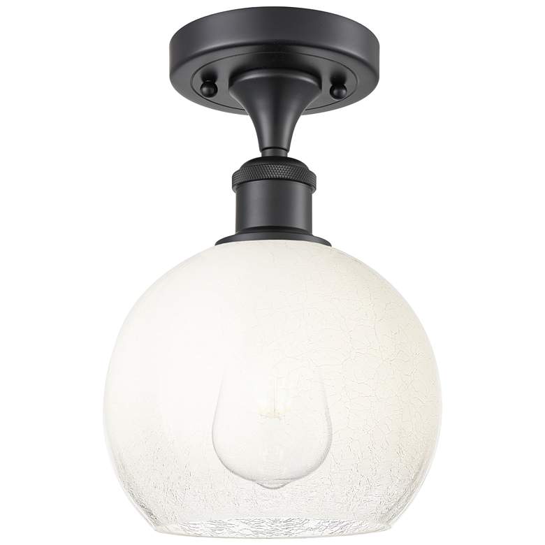 Image 1 Ballston Brookhaven Globe 8"W Black Semi.Flush Mount w/ Opal Shade
