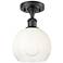 Ballston Brookhaven Globe 8"W Black Semi.Flush Mount w/ Opal Shade