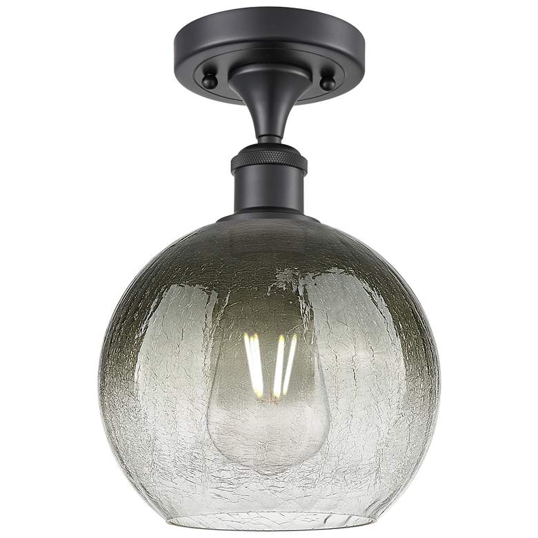 Image 1 Ballston Brookhaven Globe 8"W Black Semi.Flush Mount w/ Slate Shade