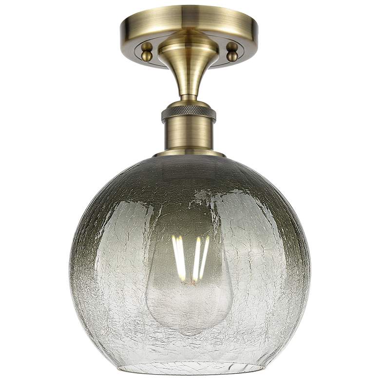 Image 1 Ballston Brookhaven Globe 8"W Brass Semi.Flush Mount With Slate Shade
