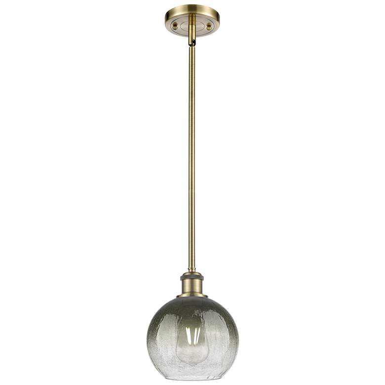 Image 1 Ballston Brookhaven Globe 8"W Brass Stem Mini Pendant w/ Slate Shade