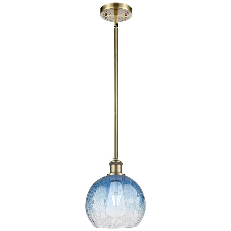 Image 1 Ballston Brookhaven Globe 8"W Brass Stem Pendant w/ Sapphire Shade