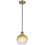 1_Ballston Brookhaven Globe 8"W Brushed Brass Cord Pendant w/ Amber Shade
