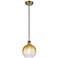 Ballston Brookhaven Globe 8"W Brushed Brass Cord Pendant w/ Amber Shade