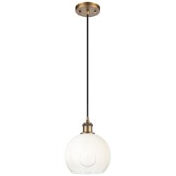 Ballston Brookhaven Globe 8"W Brushed Brass Cord Pendant w/ Opal Shade