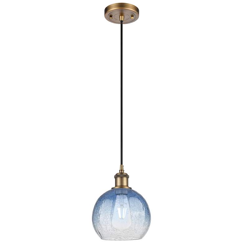 Image 1 Ballston Brookhaven Globe 8"W Brushed Brass Cord Pendant w/ Sapphire Shade