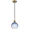 Ballston Brookhaven Globe 8"W Brushed Brass Cord Pendant w/ Sapphire Shade