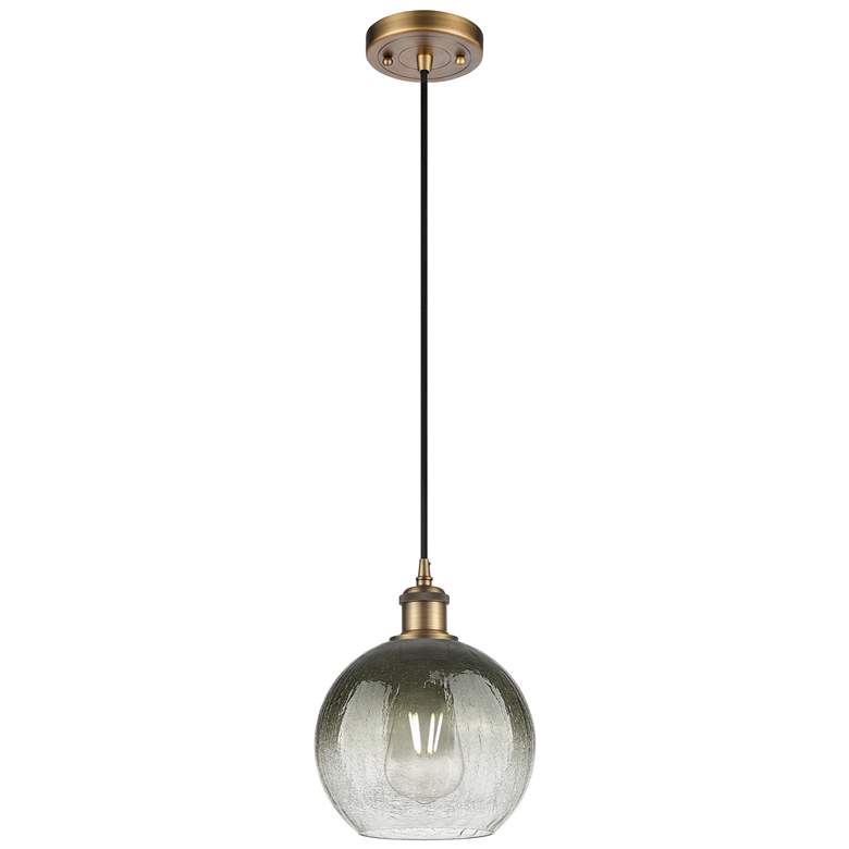 Image 1 Ballston Brookhaven Globe 8"W Brushed Brass Cord Pendant w/ Slate Shade