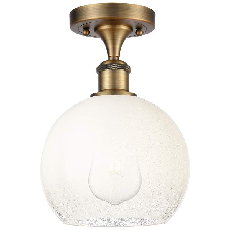 Image 1 Ballston Brookhaven Globe 8"W Brushed Brass Semi-Flush w/ Opal Shade