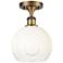Ballston Brookhaven Globe 8"W Brushed Brass Semi-Flush w/ Opal Shade
