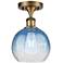 Ballston Brookhaven Globe 8"W Brushed Brass Semi-Flush w/ Sapphire Shade